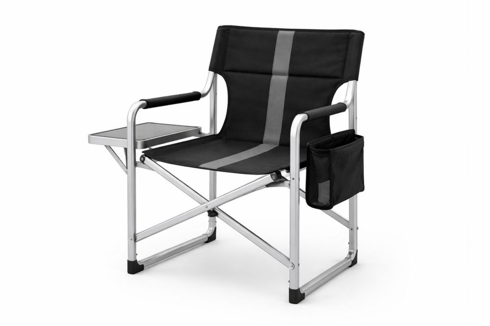Aluminum Folding Director's Chair with Side Table and Storage Pouch