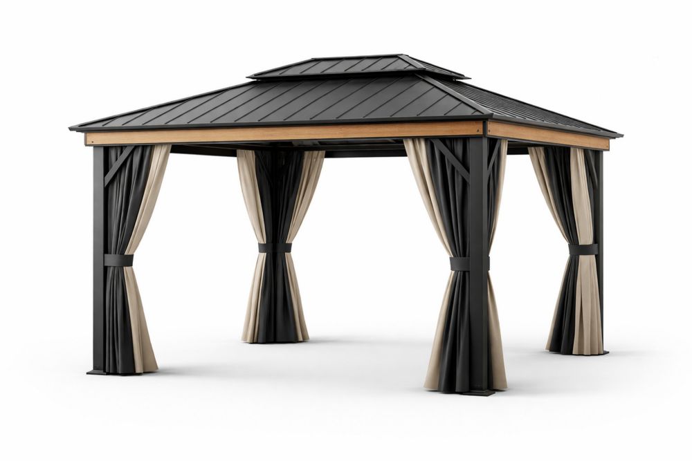 Outdoor Gazebo Steel Frame with Steel Roof and Polyester Curtains