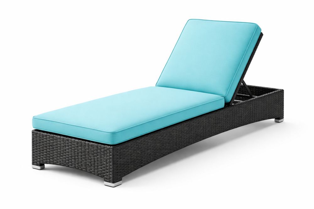 Outdoor Wicker Chaise Lounge Chair with Turquoise Cushion and Adjustable Backrest