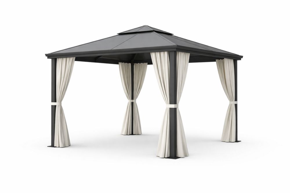 Outdoor Gazebo Canopy Steel Frame with Polycarbonate Roof Black and Beige 3x3m(L × W)