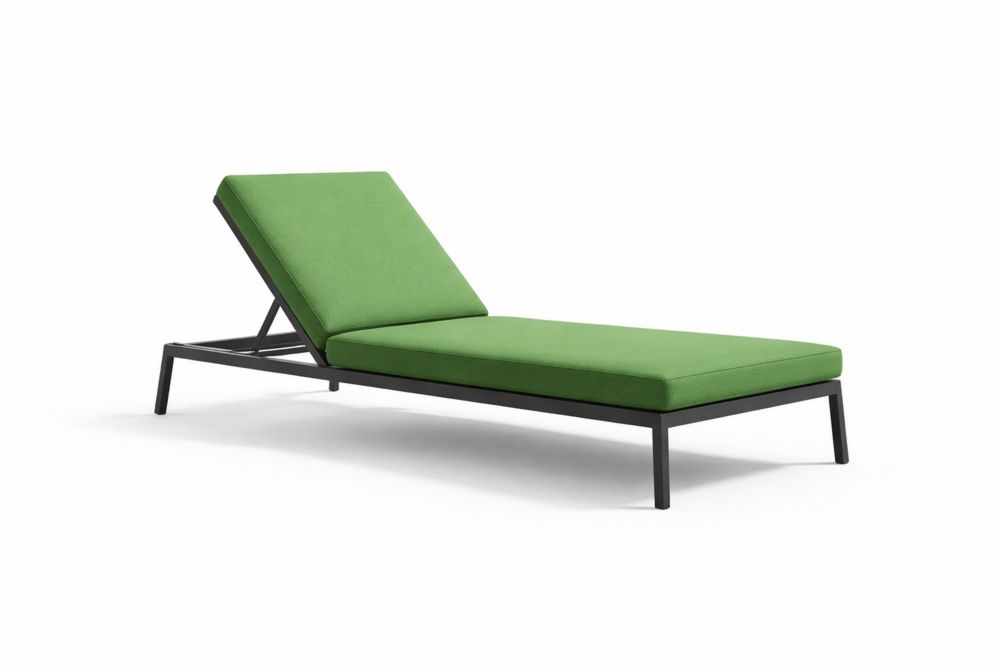 Green Outdoor Chaise Lounge Aluminum Frame Polyester Cushion Adjustable