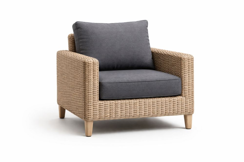 Outdoor Wicker Armchair with Polyester Cushions Beige/Gray