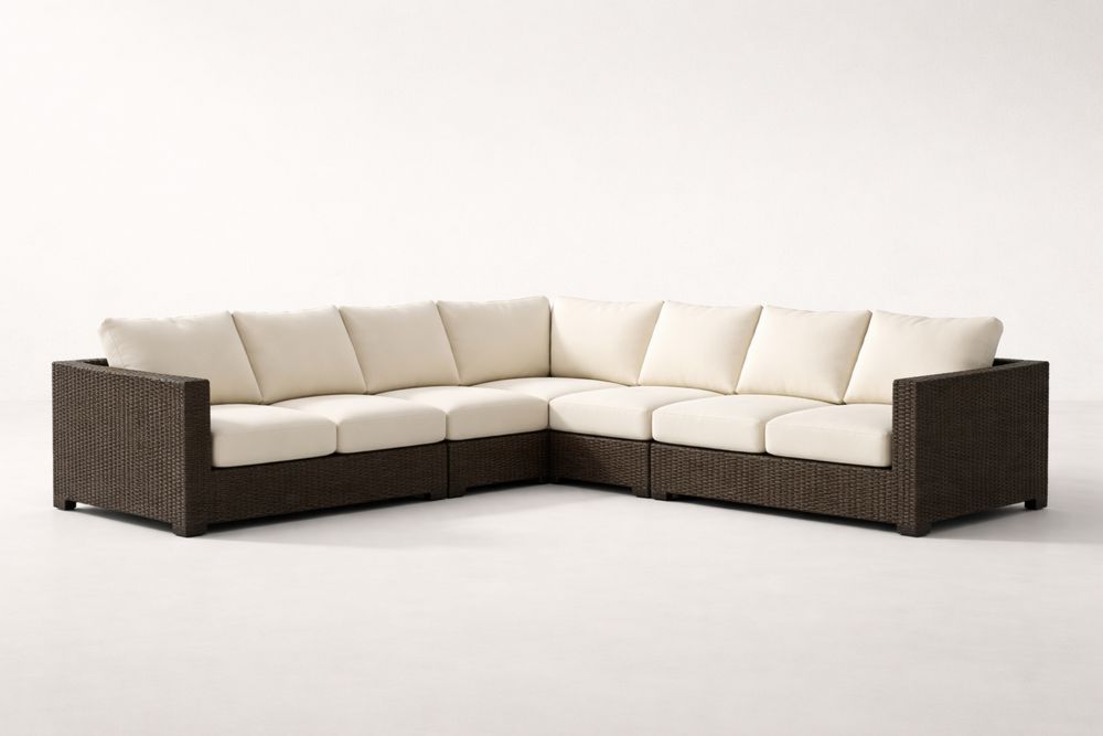 Sectional Patio Corner Sofa with PE Rattan Frame and Brown/Cream Cushions
