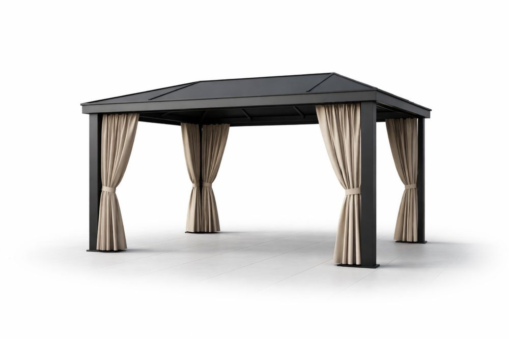 Outdoor Gazebo Aluminum Frame with Polyester Curtains 400cm x 300cm x 270cm(L × W × H)