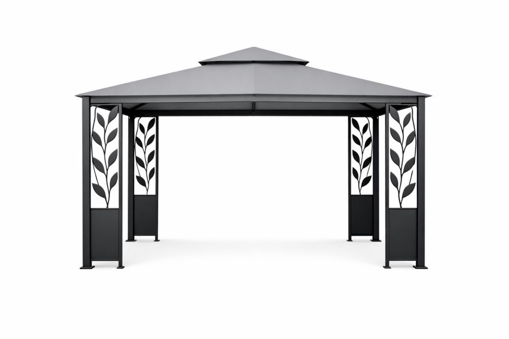 Steel Gazebo with Polyester Roof and Leaf Design Panels 3m x 3m(L × W)