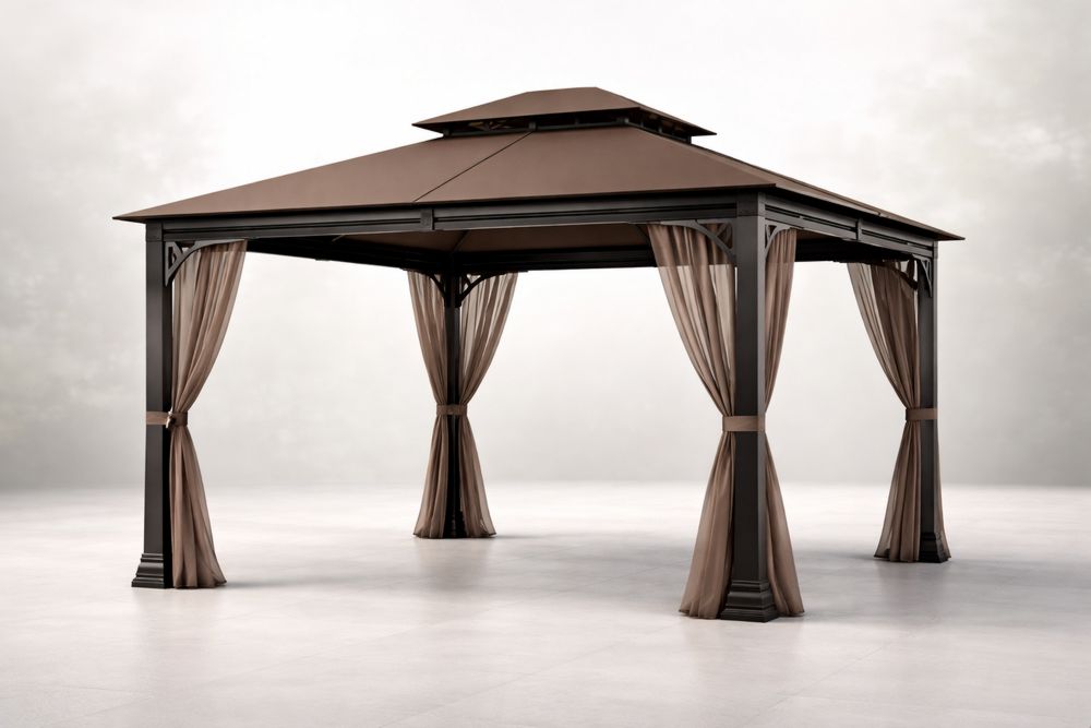 Outdoor Gazebo with Steel Frame and Polyester Curtains