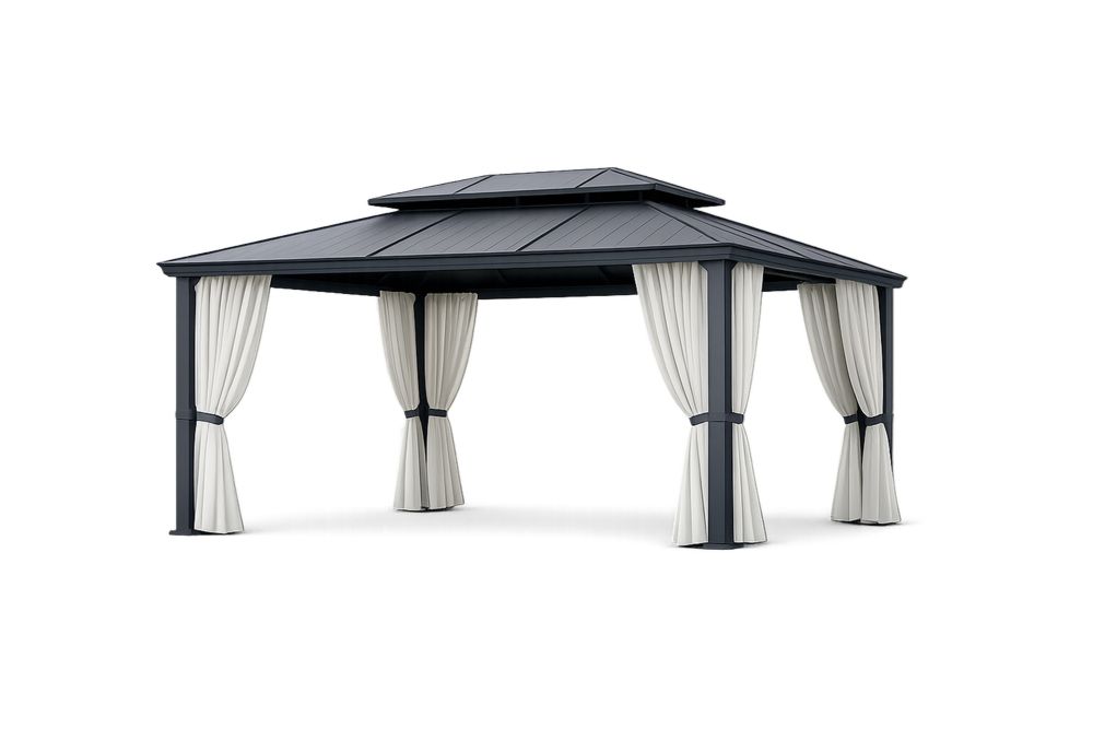 Outdoor Hardtop Gazebo with Aluminum Frame and Polyester Curtains
