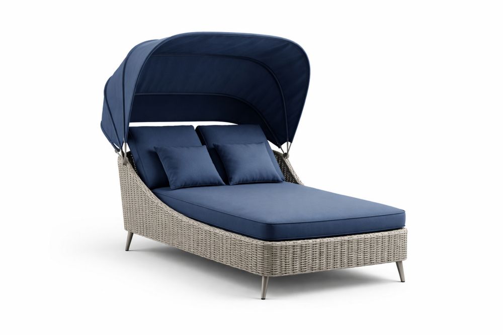 Outdoor Canopy Daybed with Navy Polyester Cushions