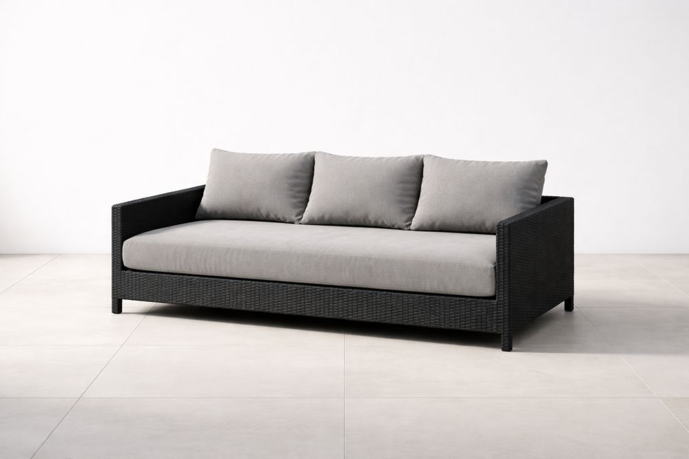 Outdoor Long Sofa Wicker Frame with Rayon Fabric Cushions 200cm x 80cm x 70cm(L × W × H)