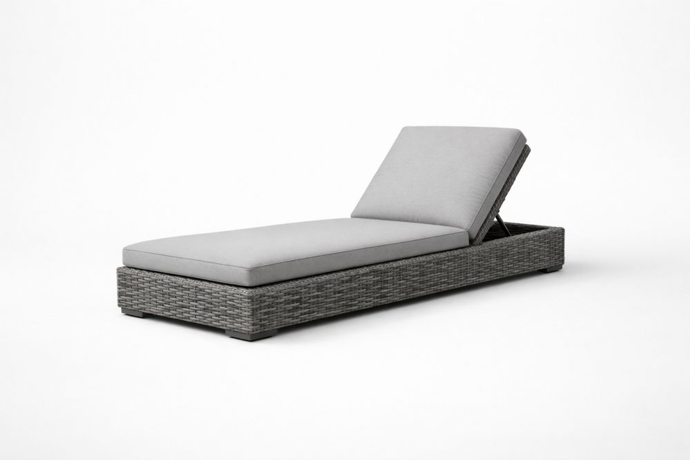 Outdoor Adjustable Synthetic Wicker Lounge Chair with Grey Cushion