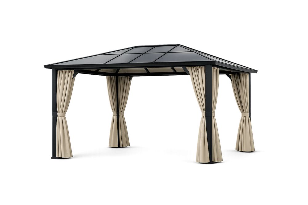 Outdoor Aluminum Gazebo with Polyester Curtains and Polycarbonate Roof 400x300x250 cm(L × W × H)