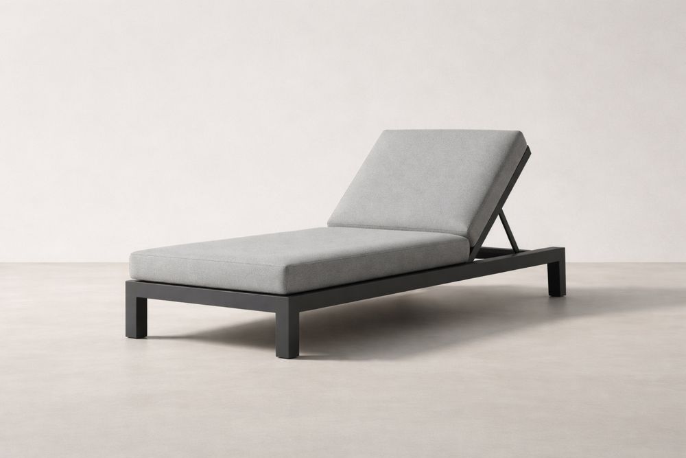 Gray Aluminum Frame Outdoor Lounge Chair with Adjustable Polyester Fabric Cushion