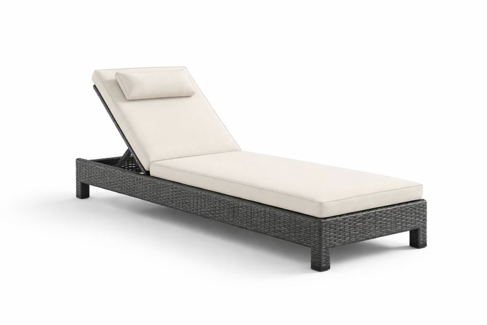 Outdoor Patio Rattan Lounger with Adjustable Backrest and Cushion