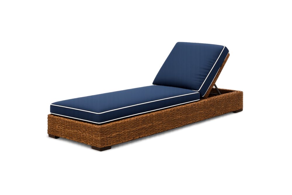 Adjustable Wicker Outdoor Chaise Lounge with Navy Cushions