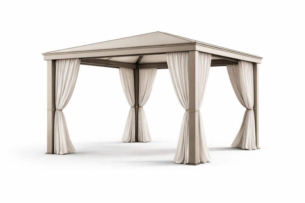 Outdoor Aluminum Gazebo with Polyester Curtains Beige 300x300x270 cm(L × W × H)