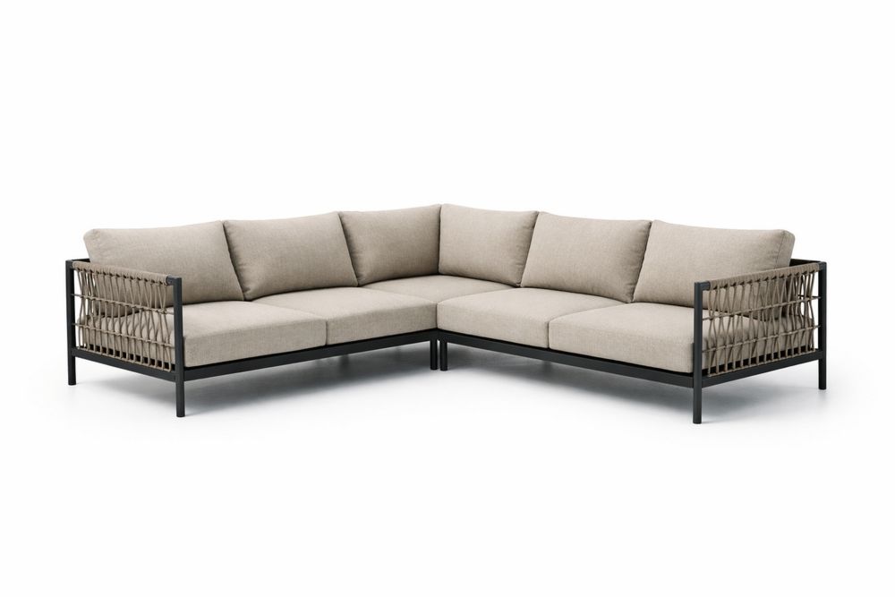 Outdoor L-Shaped Sectional Sofa with Aluminum Frame, Rope Detail, and Cushions