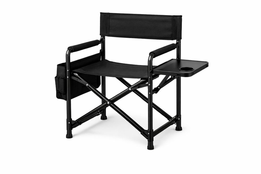 Outdoor Folding Black Aluminum Director Chair with Side Table