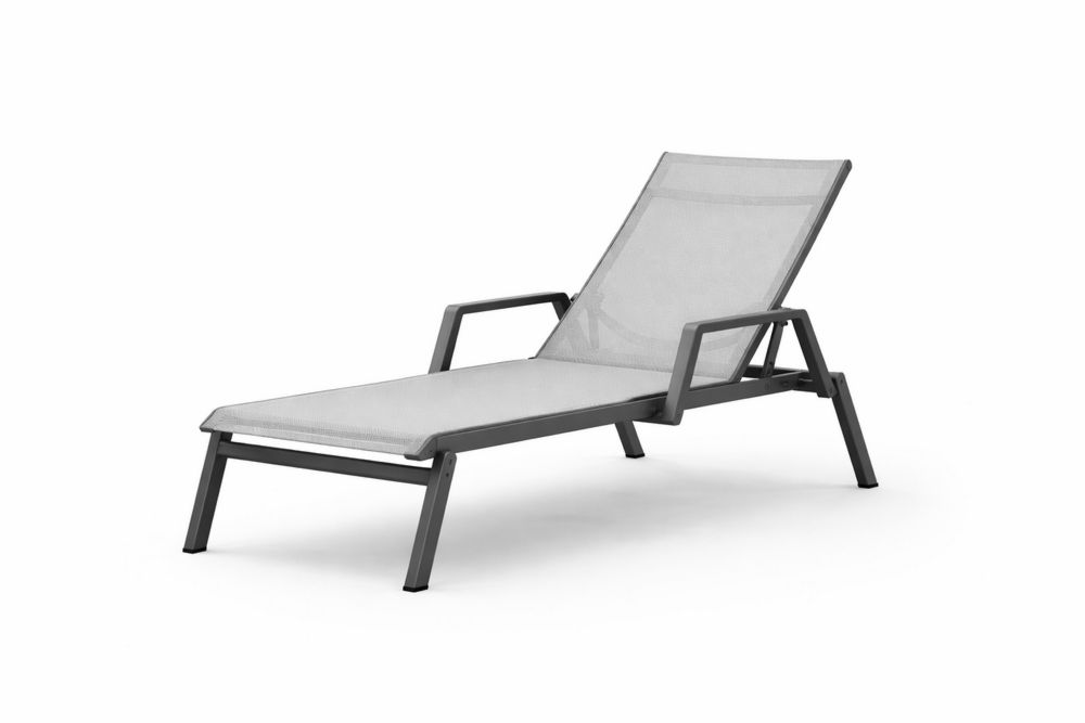 Outdoor Adjustable Gray Textilene Sun Lounger with Aluminum Frame