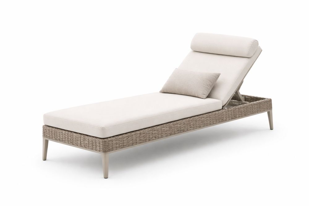 Outdoor Adjustable Wicker Chaise Lounge with Cushions Beige Aluminum Frame
