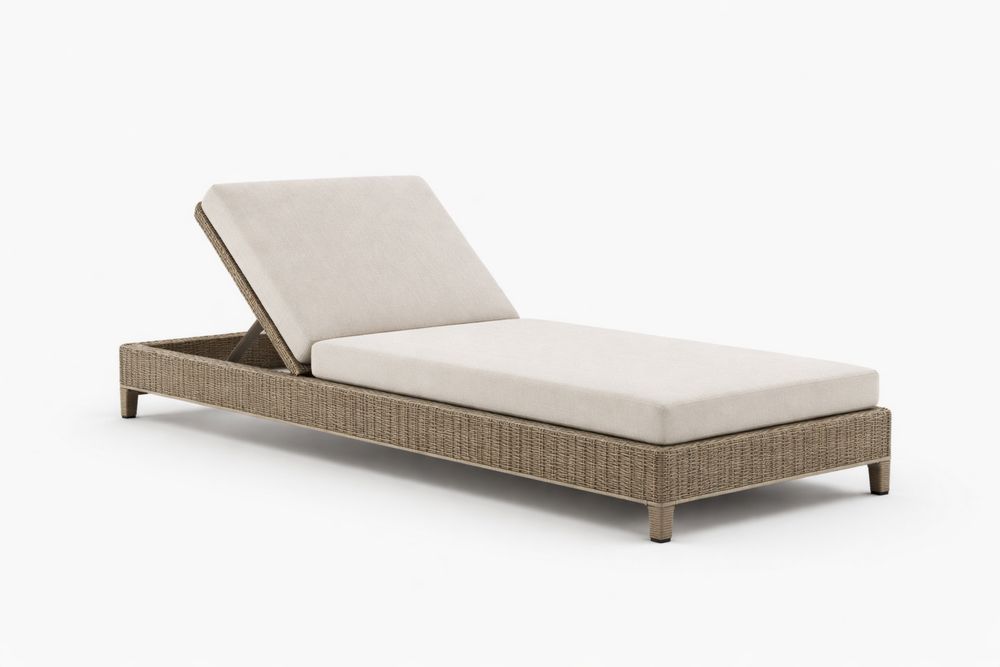Outdoor Rattan Chaise Lounge with Beige Cushion and Adjustable Backrest