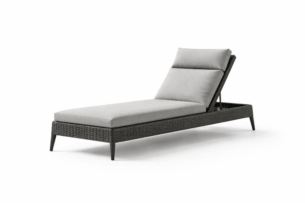 Outdoor Adjustable Rattan Chaise Lounge Chair with Gray Cushions