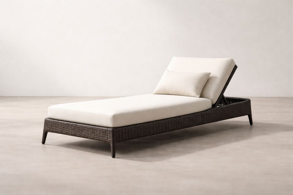 Wicker Outdoor Chaise Lounge with Polyester Cushions Beige