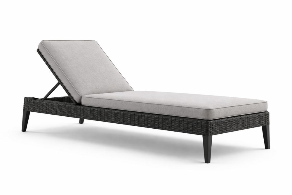 Outdoor Adjustable Lounge Chair Black Wicker with Gray Cushions