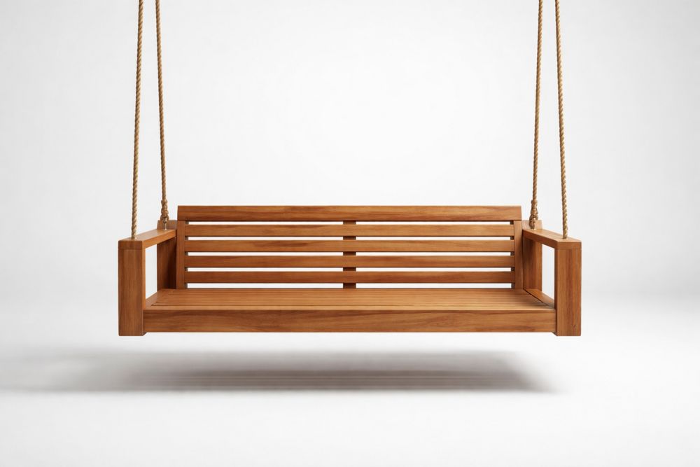 Teak Wood Patio Swing Chair with Ropes