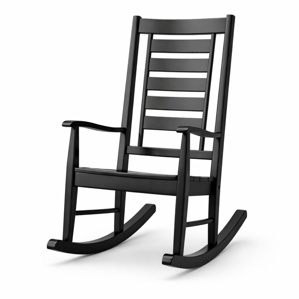Black Wooden Rocking Chair with Ladder Back Design