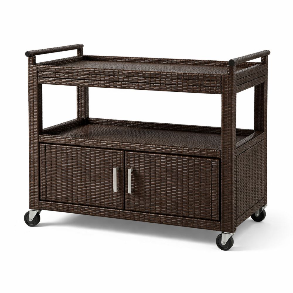Wicker Serving Cart with Wheels Brown Resin 110cm