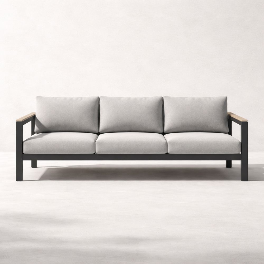 Outdoor Sofa Aluminum Frame with Cushions 3-Seater Grey Fabric