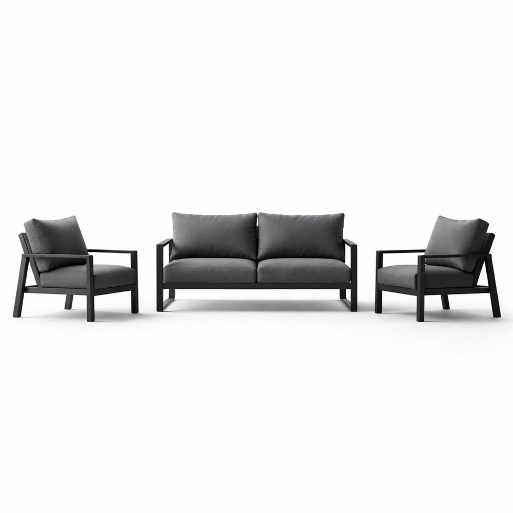 Outdoor Sofa Set with Cushions Aluminum Frame Dark Gray