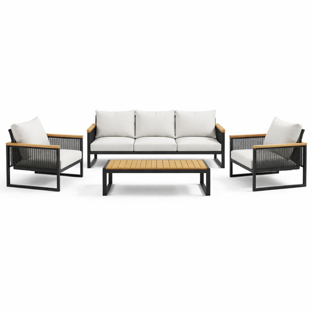 Outdoor Patio Furniture Set Aluminum Frame Beige Cushions