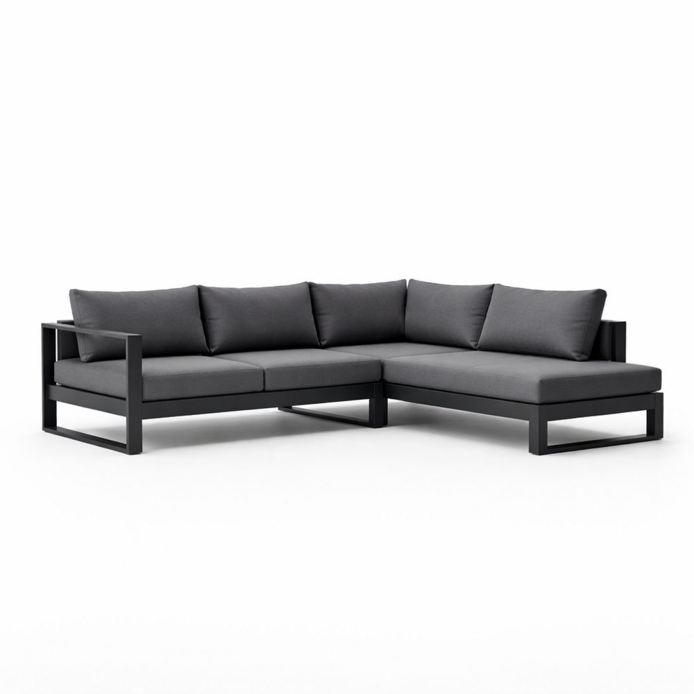 Outdoor Sectional Sofa Set Steel Frame Charcoal Gray Cushions