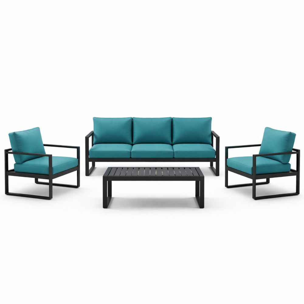 4-Piece Outdoor Furniture Set with Aluminum Frame and Teal Cushions