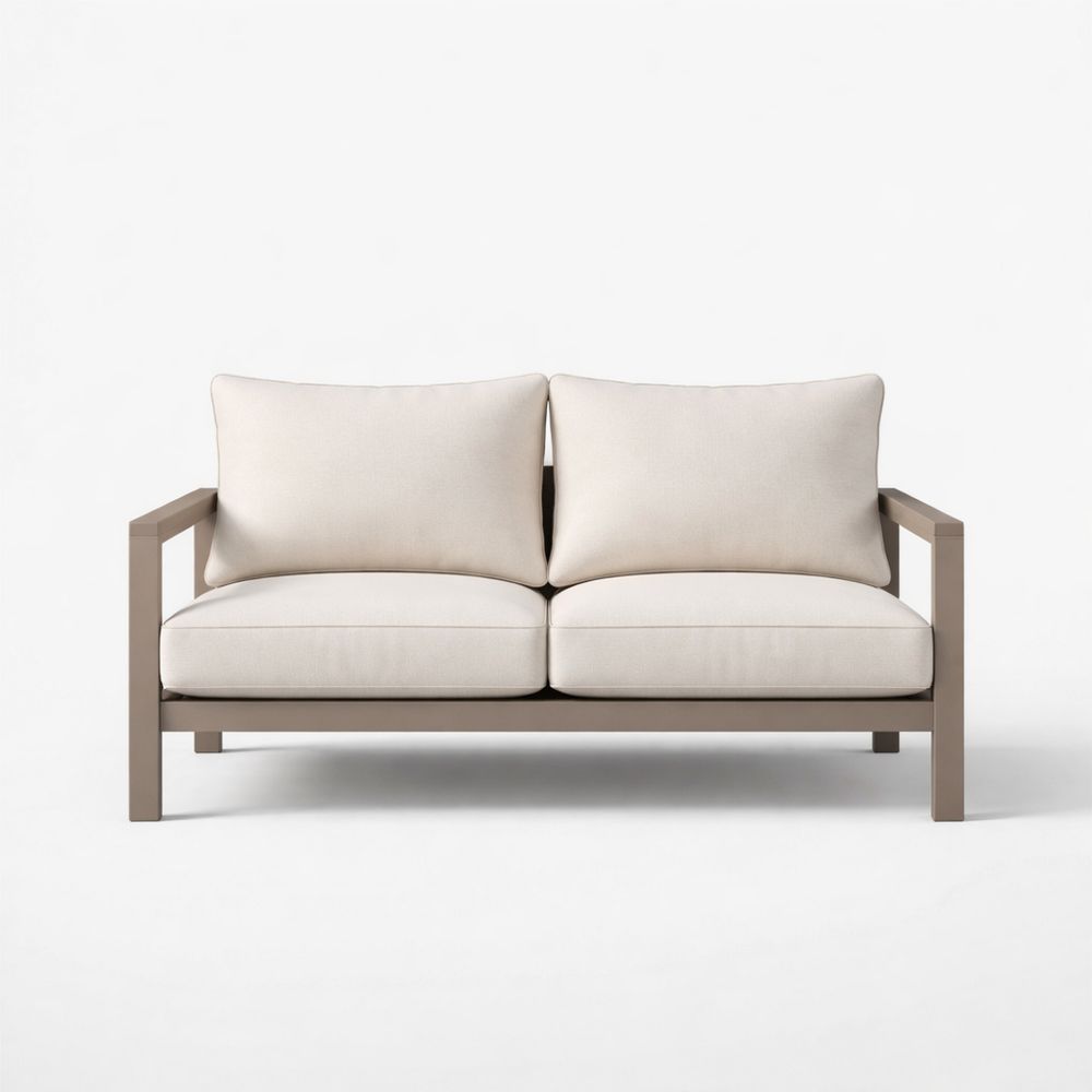 Outdoor Two-Seater Sofa Aluminum Frame Beige Polyester Cushions 140cm