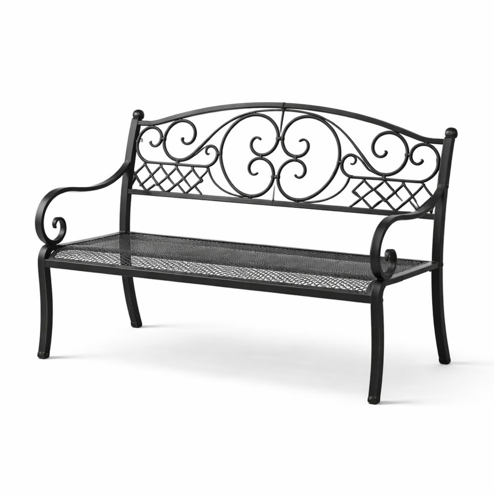 Black Wrought Iron Outdoor Garden Bench