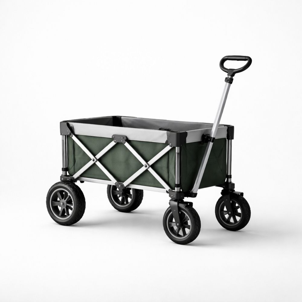 Folding Utility Wagon Green Polyester with Steel Frame