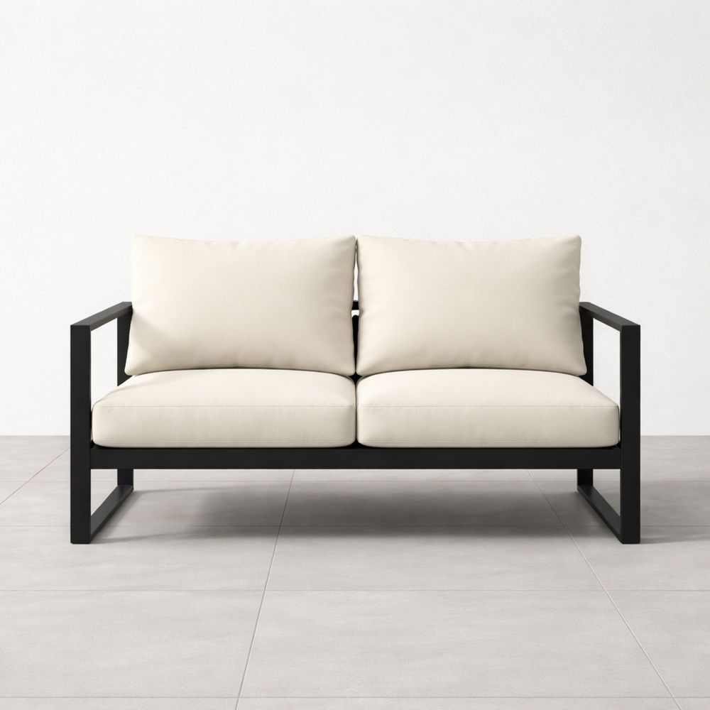 Outdoor Metal Frame Sofa with Beige Cushions