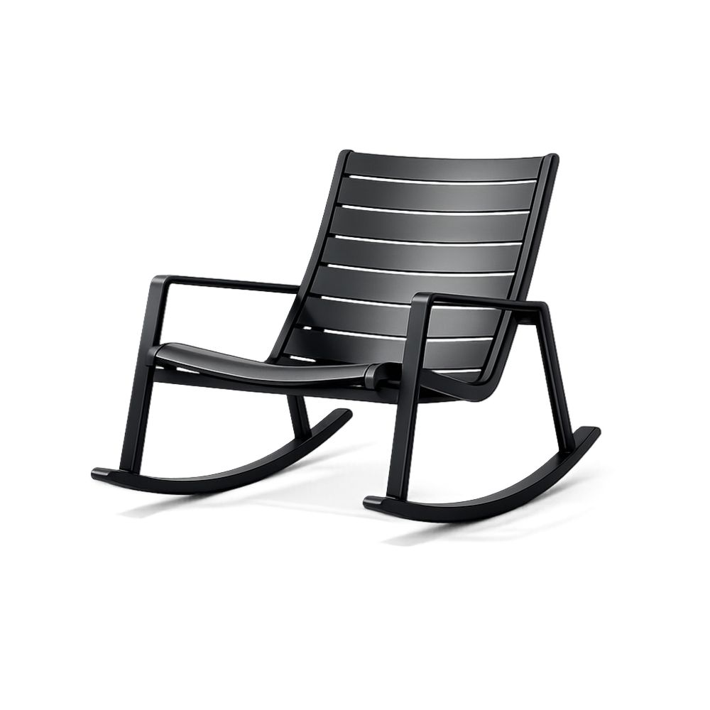 Black Metal Outdoor Rocking Chair 120 x 60 x 90 cm with Slatted Design