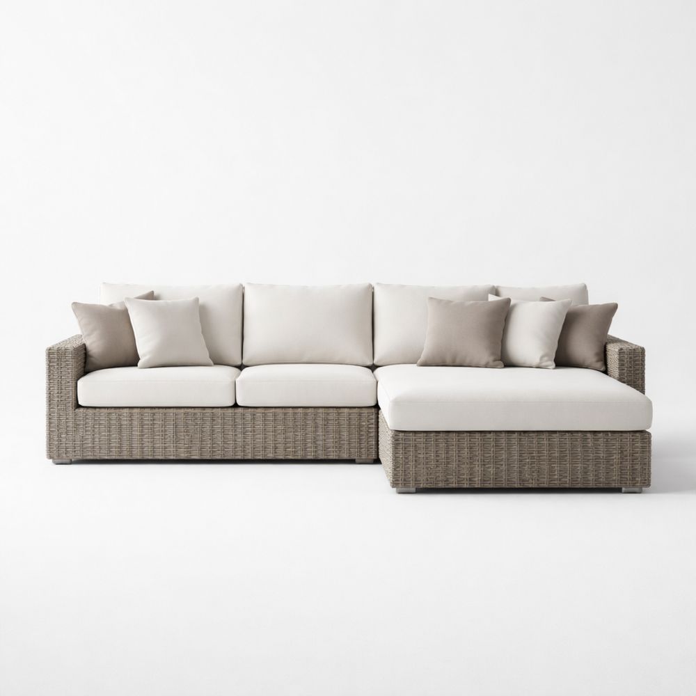 Outdoor Wicker Sectional Sofa Set with Beige Cushions