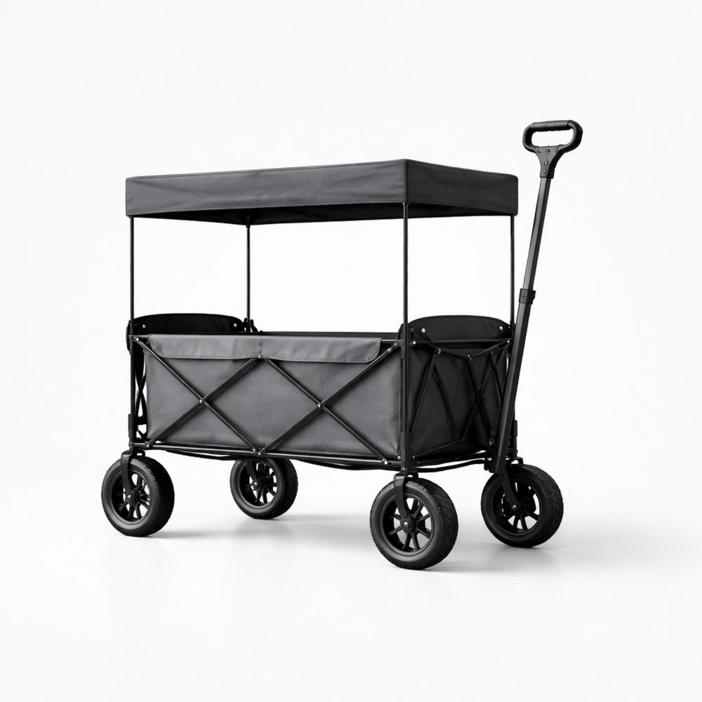 Collapsible Utility Wagon with Removable Canopy Black Polyester and Steel Frame