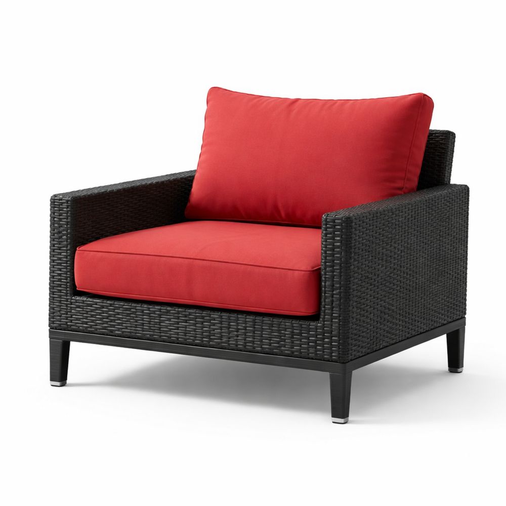 Outdoor Rattan Armchair with Red Cushions