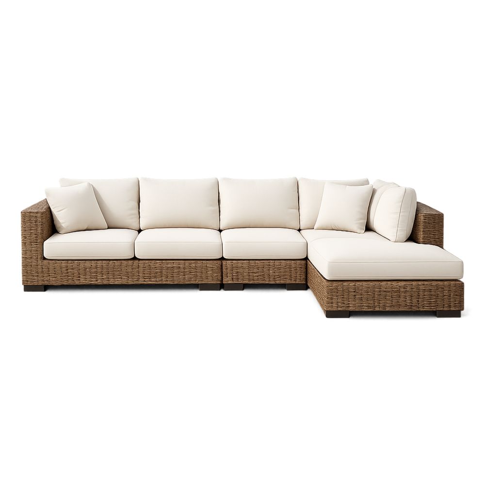 Outdoor Rattan Sectional Sofa Set with Beige Cushions