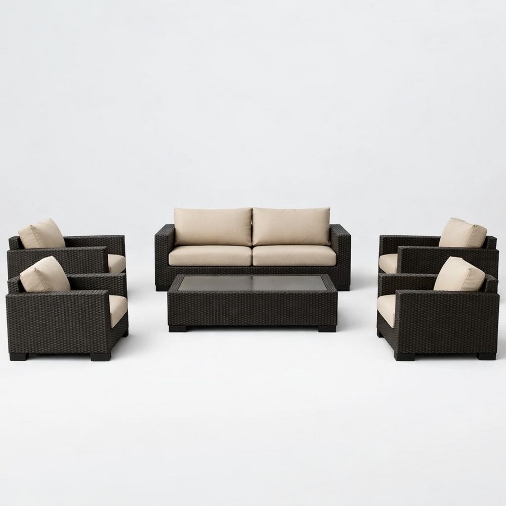 Outdoor Rattan Wicker Furniture Set with Beige Cushions