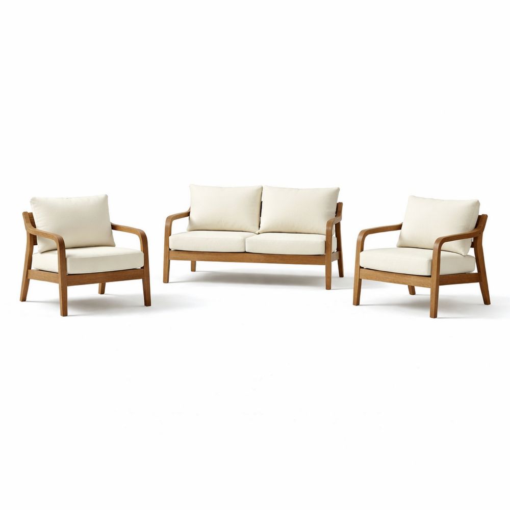 Wooden Sofa Set with Beige Cushions