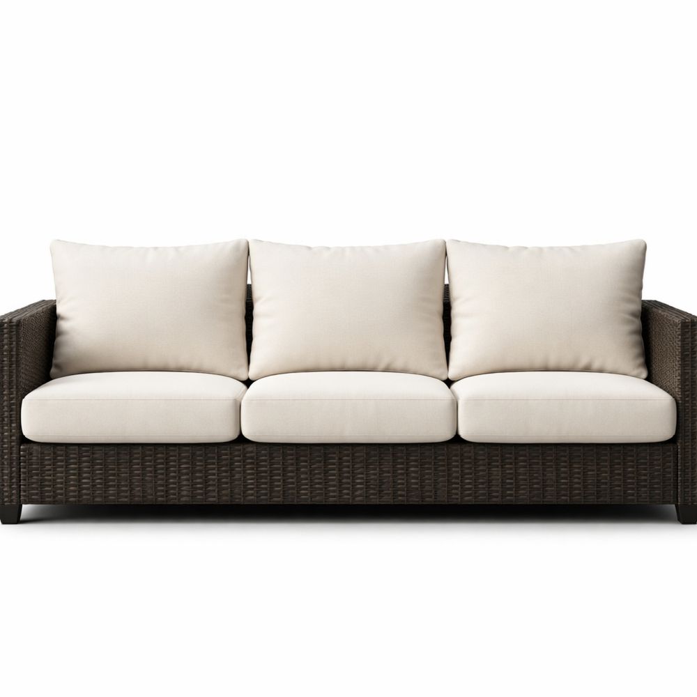 Outdoor Wicker Sofa with Beige Cushions and Resin Wicker