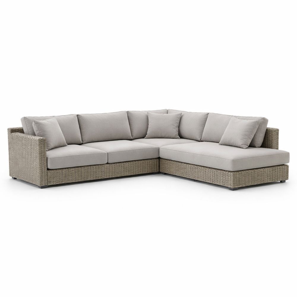 Wicker Outdoor Sectional Sofa Set with Beige Cushions