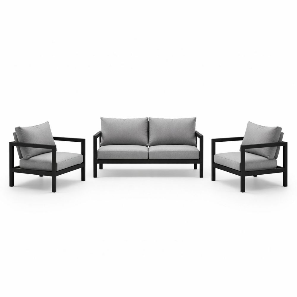 Outdoor Sofa Set with Aluminum Frame and Gray Cushions