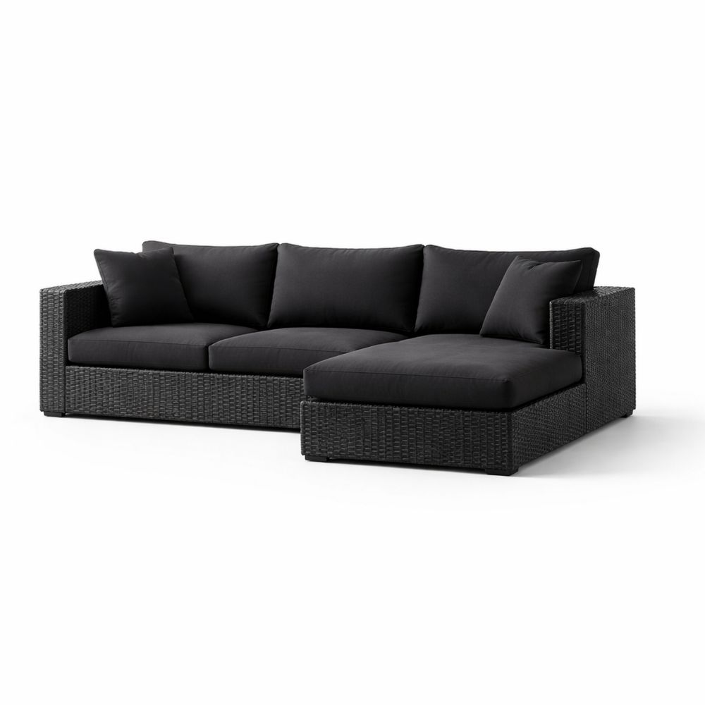 Outdoor Black Wicker and Polyester 3-Piece Sectional Sofa Set
